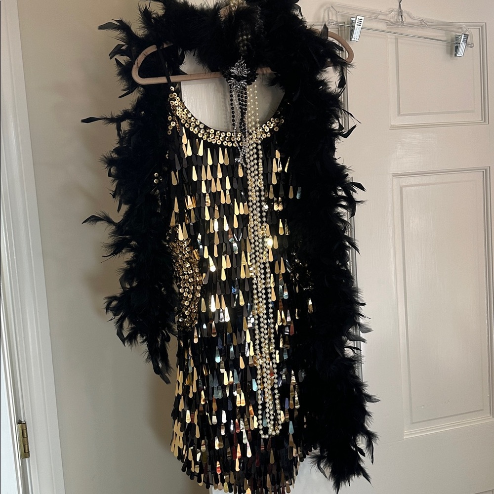 Halloween costume.  Flapper.  Beaded dress